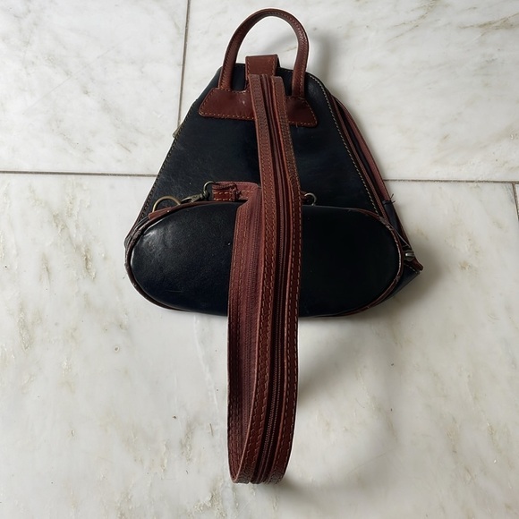 Silvia convertible black leather mini backpack or sling bag w/two outer pockets - Picture 6 of 8